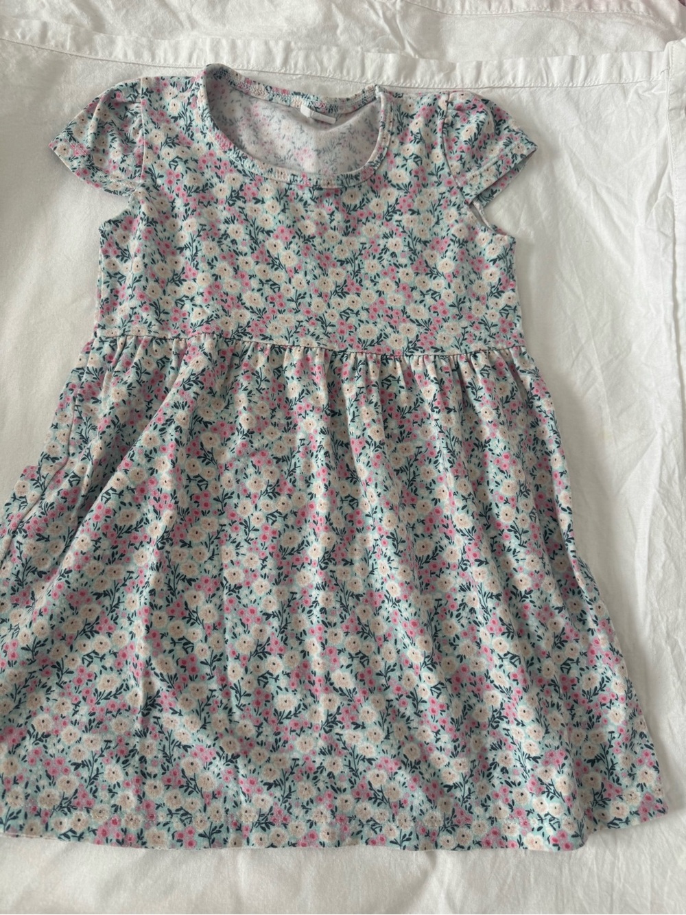 Girls' Floral Short-Sleeve Dress - Pink & Teal